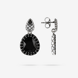 Orecchini Pendenti in Argento 925 Texture Sirena con Pietra Naturale Spinello Nero e Pavé