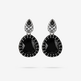 Orecchini Pendenti in Argento 925 Texture Sirena con Pietra Naturale Spinello Nero e Pavé