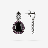 Orecchini Pendenti in Argento 925 Texture Sirena con Pietra Naturale Spinello Nero e Pavé