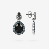 Orecchini Pendenti in Argento 925 Texture Sirena con Pietra Naturale Spinello Nero e Pavé
