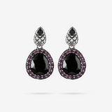 Orecchini Pendenti in Argento 925 Texture Sirena con Pietra Naturale Spinello Nero e Pavé