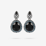 Orecchini Pendenti in Argento 925 Texture Sirena con Pietra Naturale Spinello Nero e Pavé