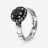 Mermaid Texture Ring with Natural Stone and Pavé