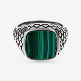 Anello Chevalier Texture Sirena con Pietra Naturale Quadrata in Argento 925