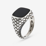 Anello Chevalier Texture Sirena con Pietra Naturale Quadrata in Argento 925