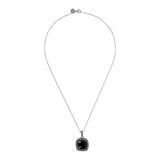 Rolo Chain Necklace with Textured Square Pendant in Black Spinel and Cubic Zirconia