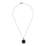 Rolo Chain Necklace with Textured Square Pendant in Black Spinel and Cubic Zirconia