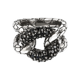 Snake Texture Knot Ring with Black Spinel Pavé
