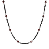 Collier en Pierre Naturelle Facettée Spinelle Noir et Grenat Rouge avec Fermeture Texturée en Argent 925 Rhodié