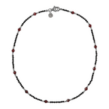 Collier en Pierre Naturelle Facettée Spinelle Noir et Grenat Rouge avec Fermeture Texturée en Argent 925 Rhodié