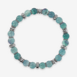 Bracciale Elastico con Rondelle Texture Sirena e Pietra Naturale Fluorite Verde in Argento 925