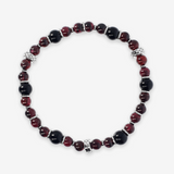 Bracelet Élastique Rondelle Texture Sirène et Pierres Naturelles Onyx et Grenat