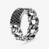 Anneau Bandeau avec Chaîne Grumetta Texture Sirène et Pavé en Spinelle Noir