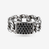 Anneau Bandeau avec Chaîne Grumetta Texture Sirène et Pavé en Spinelle Noir