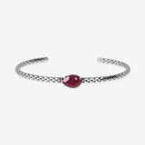 Bracciale Rigido Texture Sirena in Argento 925 placcato Rodio con Pietra Naturale a Goccia