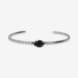 Bracciale Rigido Texture Sirena in Argento 925 placcato Rodio con Pietra Naturale a Goccia