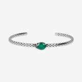 Bracciale Rigido Texture Sirena in Argento 925 placcato Rodio con Pietra Naturale a Goccia