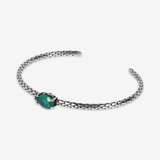 Bracciale Rigido Texture Sirena in Argento 925 placcato Rodio con Pietra Naturale a Goccia