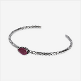 Bracciale Rigido Texture Sirena in Argento 925 placcato Rodio con Pietra Naturale a Goccia