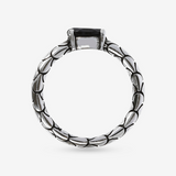 Anello da Falange Texture Sirena in Argento 925 placcato Rodio con Spinello Nero