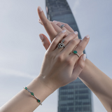 Texture Snake Ring with Green Agate