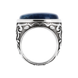 Anello Chevalier Tribale con Pietra Naturale Apatite Blu in Argento 925