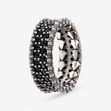 Ring with Black Spinel and Sea Urchin Textured Edges