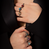 Anello Cocktail Texture Riccio di Mare in Argento 925 placcato Rutenio con Pietra