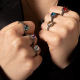 Anello Cocktail Texture Riccio di Mare in Argento 925 placcato Rutenio con Pietra