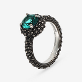 Anello Cocktail Texture Riccio di Mare in Argento 925 placcato Rutenio con Pietra