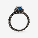 Anello Cocktail Texture Riccio di Mare in Argento 925 placcato Rutenio con Pietra