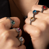 Anello Cocktail Texture Riccio di Mare in Argento 925 placcato Rutenio con Pietra