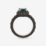 Anello Cocktail Texture Riccio di Mare in Argento 925 placcato Rutenio con Pietra