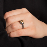 Anello Cocktail Texture Riccio di Mare in Argento 925 placcato Rutenio con Pietra