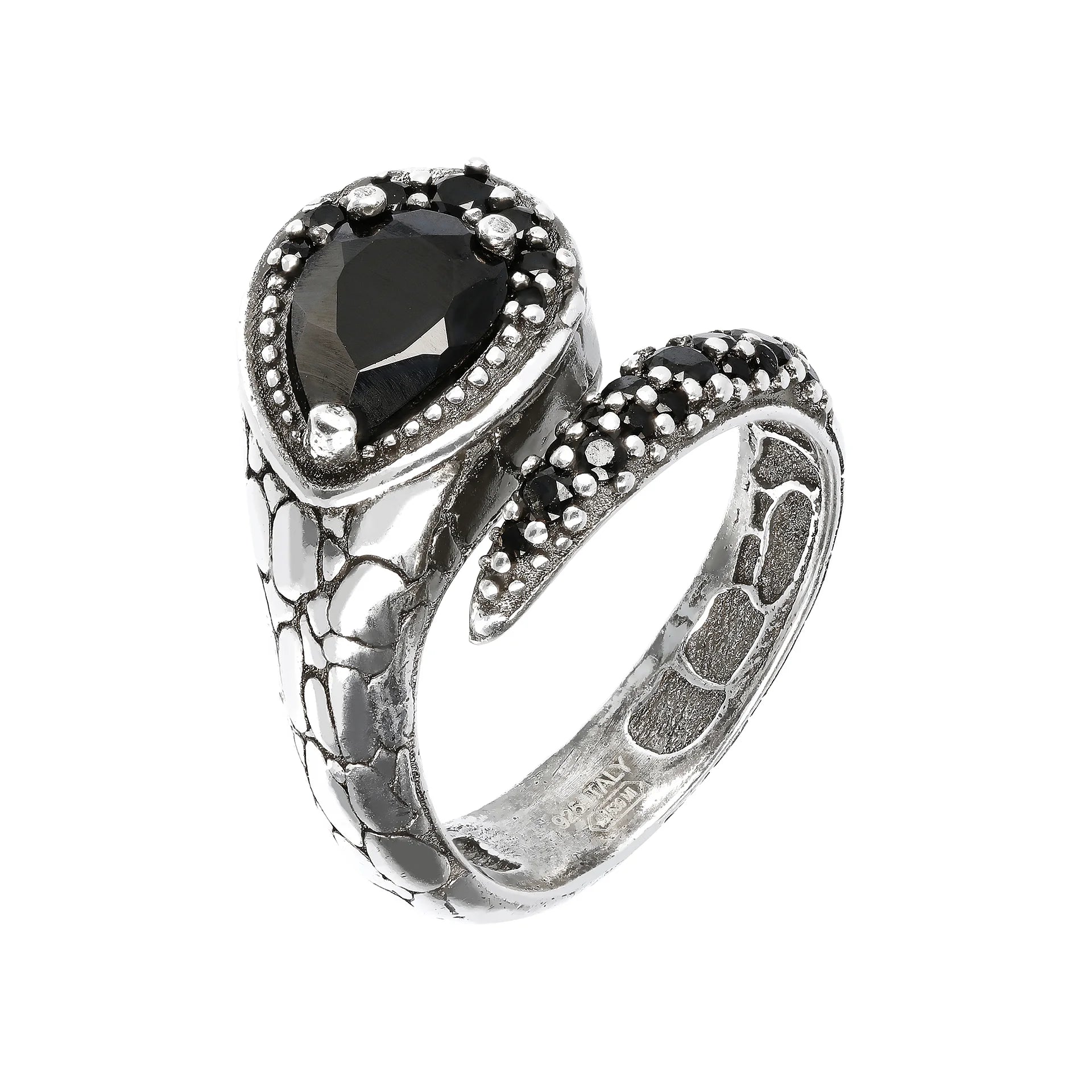Anello Contrarié Texture Serpente con Spinello Nero