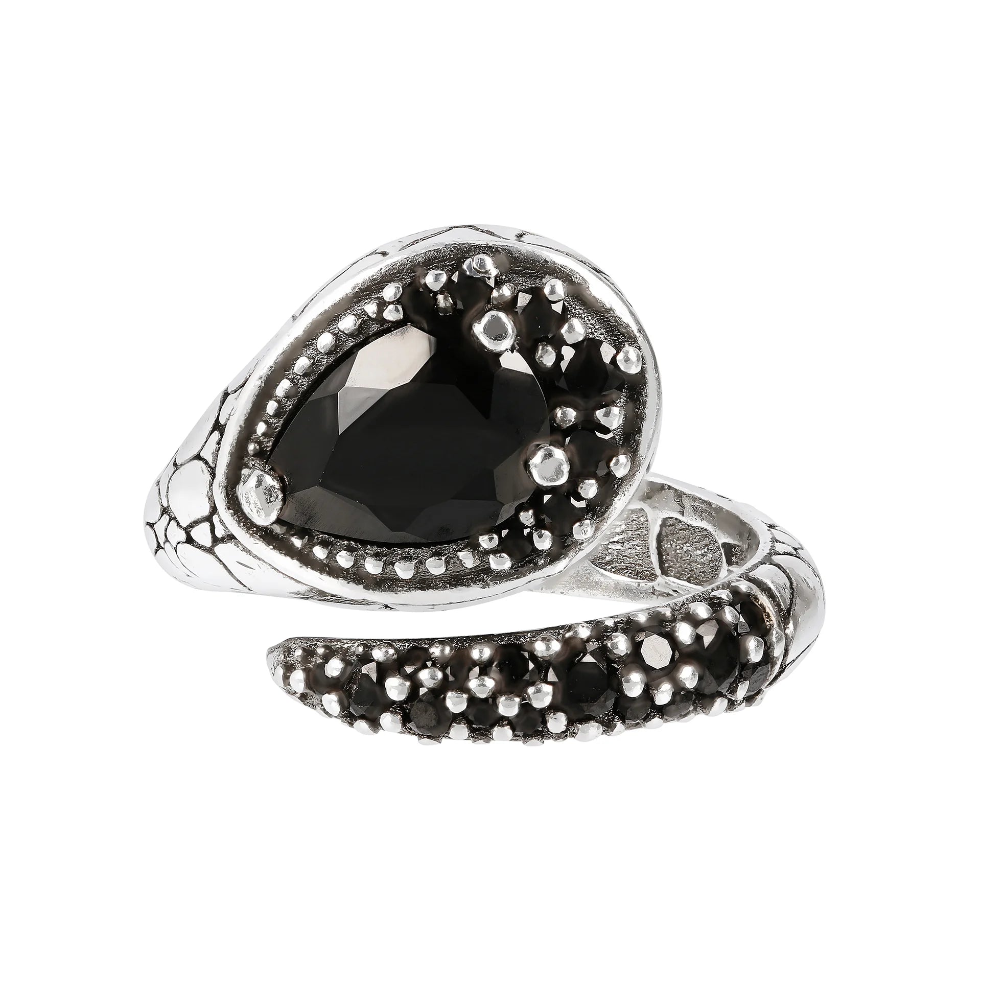 Anello Contrarié Texture Serpente con Spinello Nero