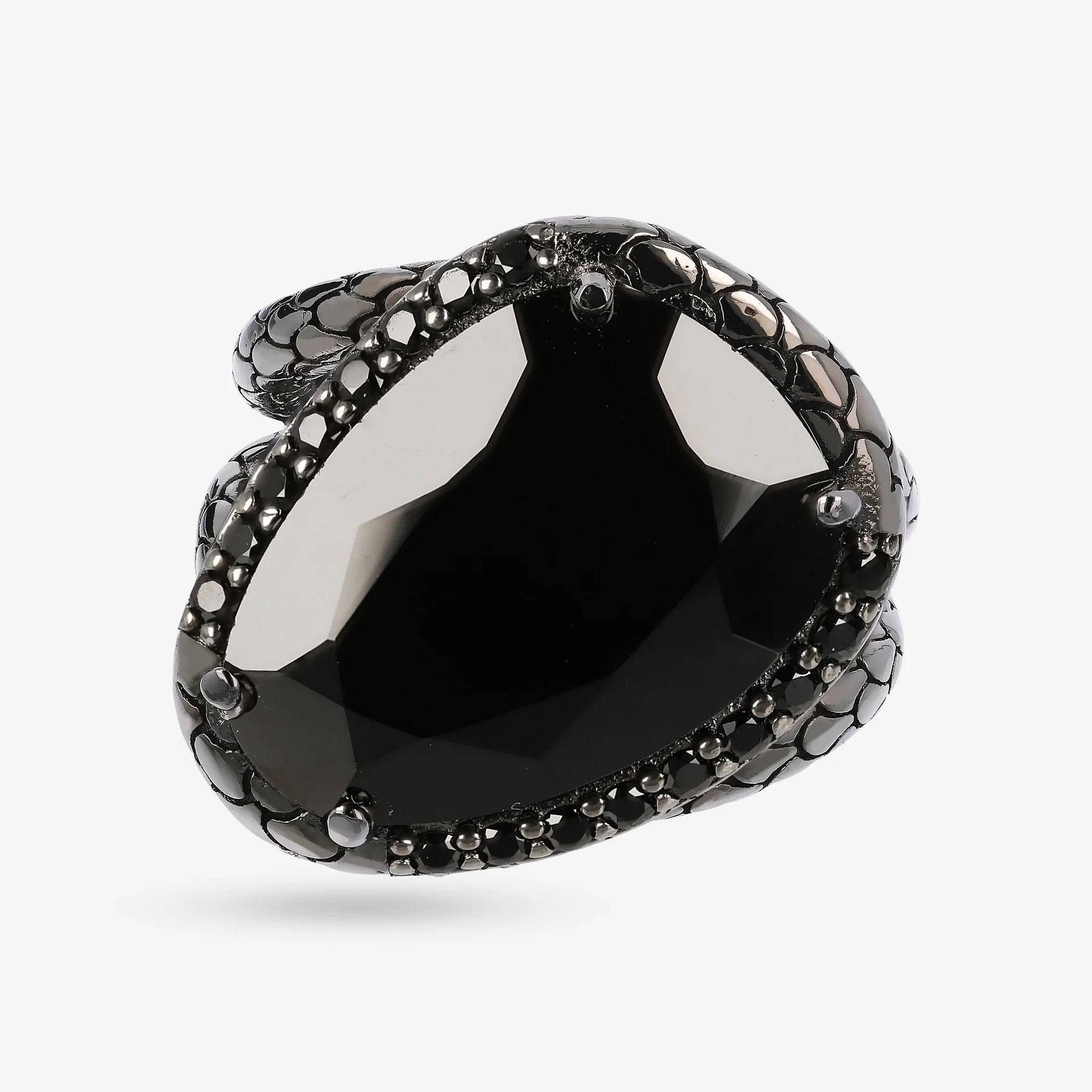 Anello a Fascia in Argento 925 Texture Sirena con Spinello Nero e Pavé