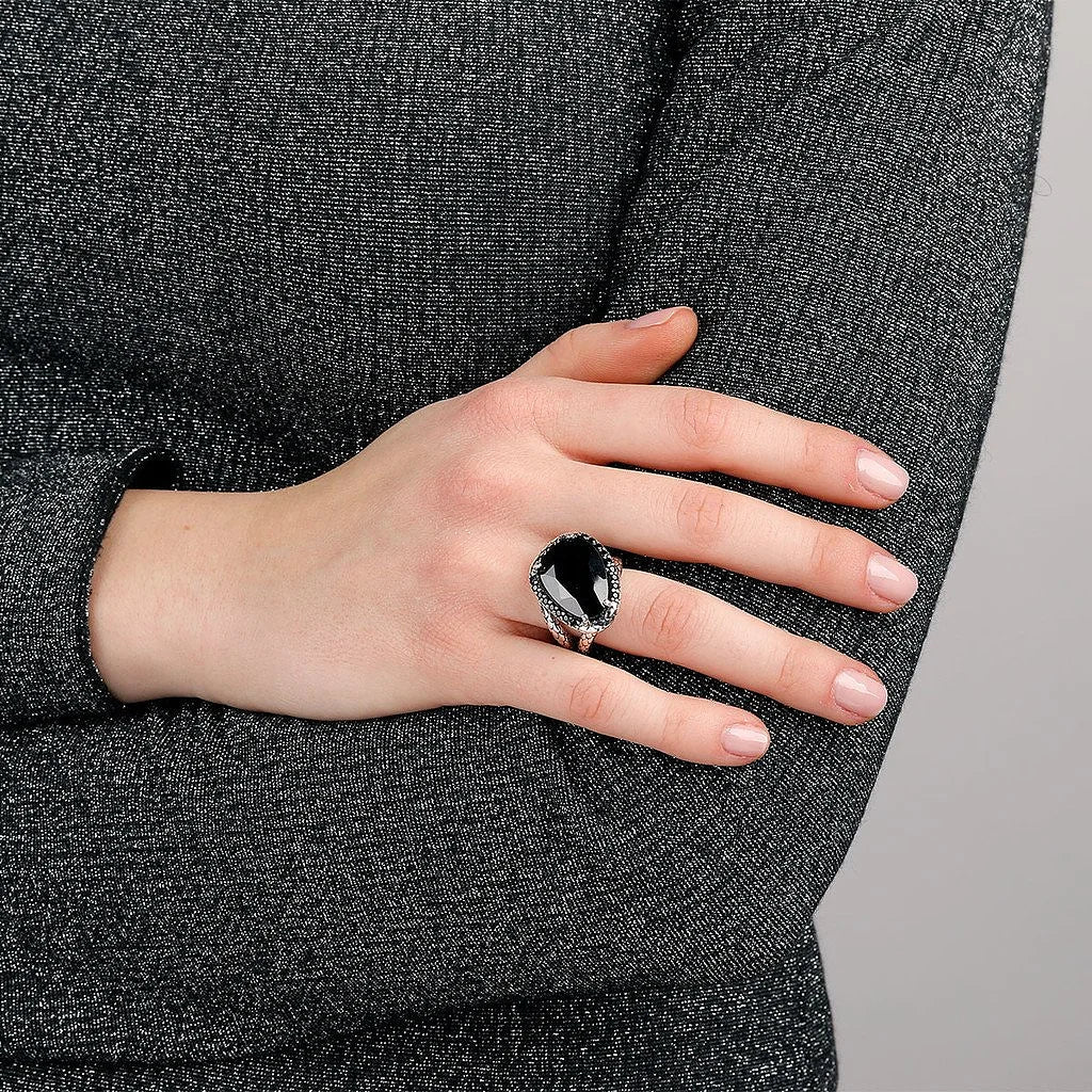 Anello a Fascia in Argento 925 Texture Sirena con Spinello Nero e Pavé