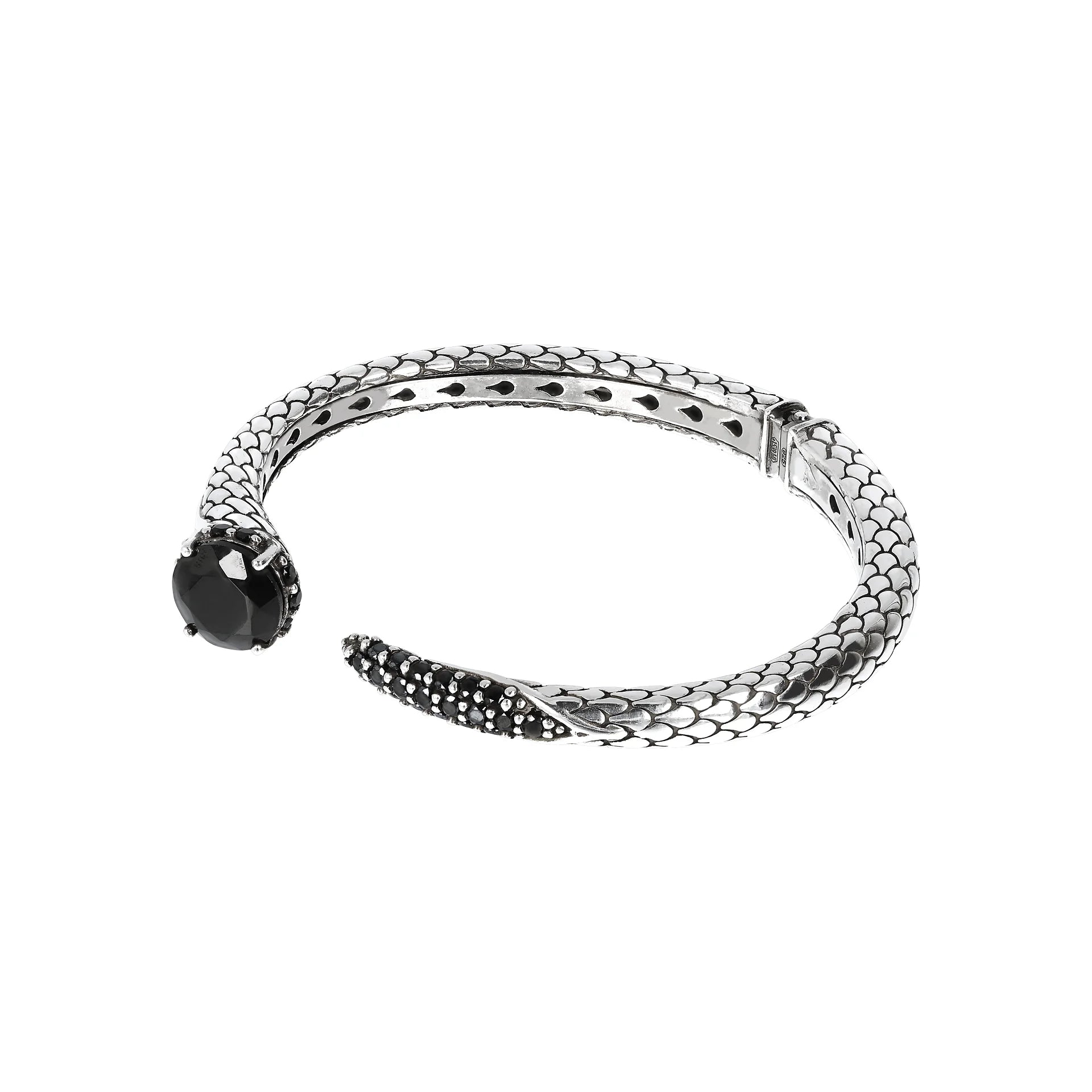 Mermaid Texture Rigid Bracelet with Faceted Natural Stone and Pavé