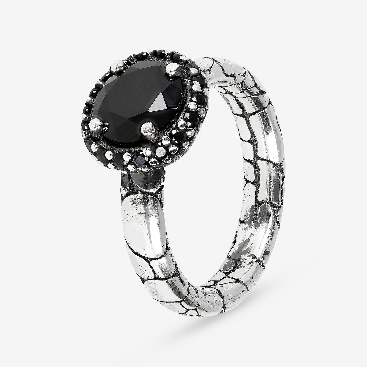 Mermaid Texture Ring with Natural Stone and Pavé