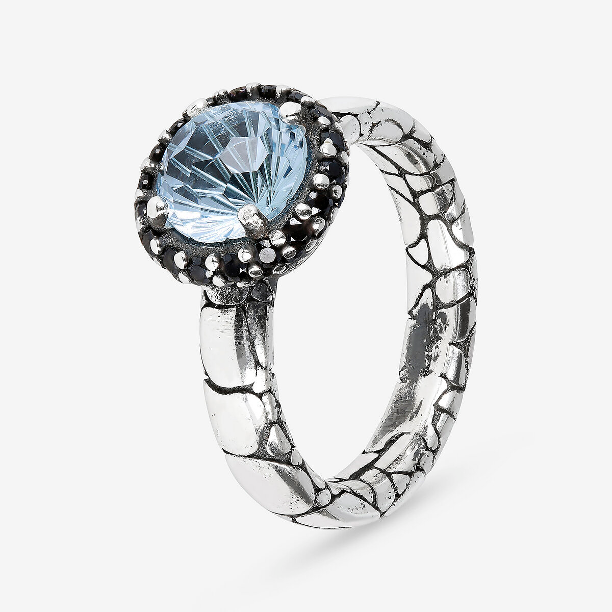 Mermaid Texture Ring with Natural Stone and Pavé