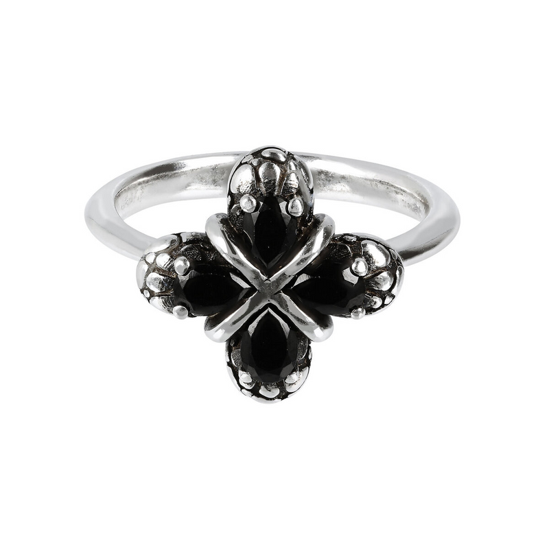 Floral Ring with Black Spinel