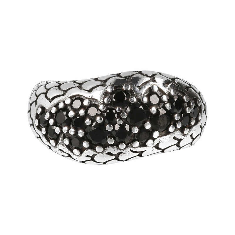 Sierna Texture Graduated Band Ring with Black Spinel Pavé