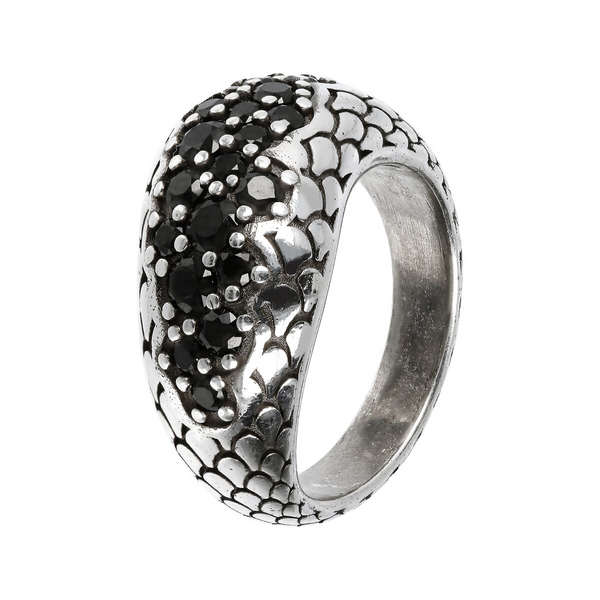 Textured Graduated Ring with Black Spinel Pavé