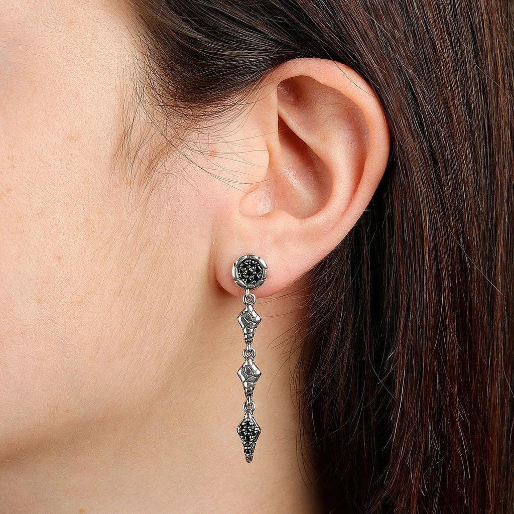Pendant Earrings with Black Spinel and Snake Texture