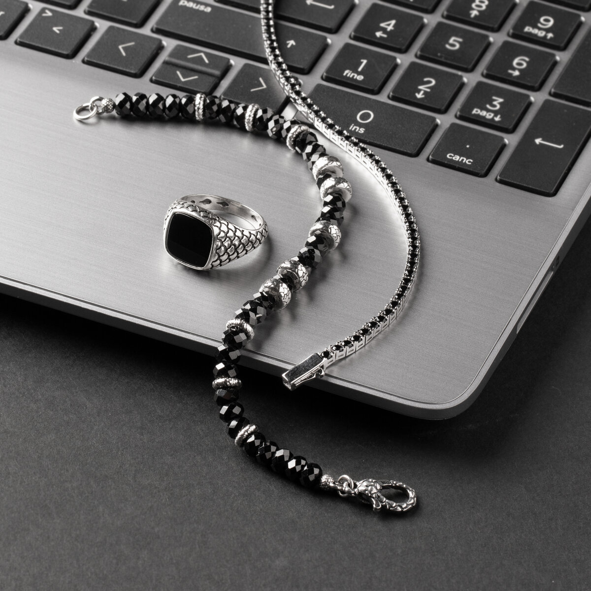 Anello Chevalier Texture Sirena con Pietra Naturale Quadrata in Argento 925