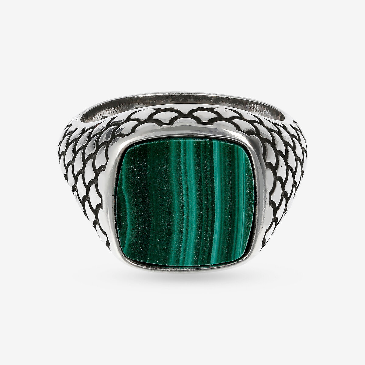 Anello Chevalier Texture Sirena con Pietra Naturale Quadrata in Argento 925