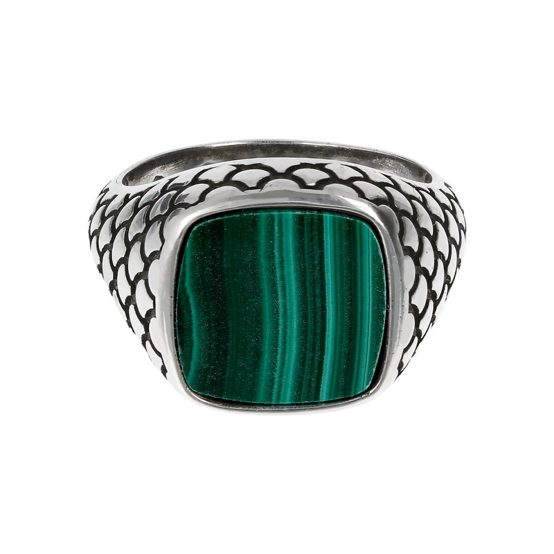 Mermaid Texture Chevalier Ring with Square Natural Stone