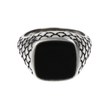 Mermaid Texture Chevalier Ring with Square Natural Stone