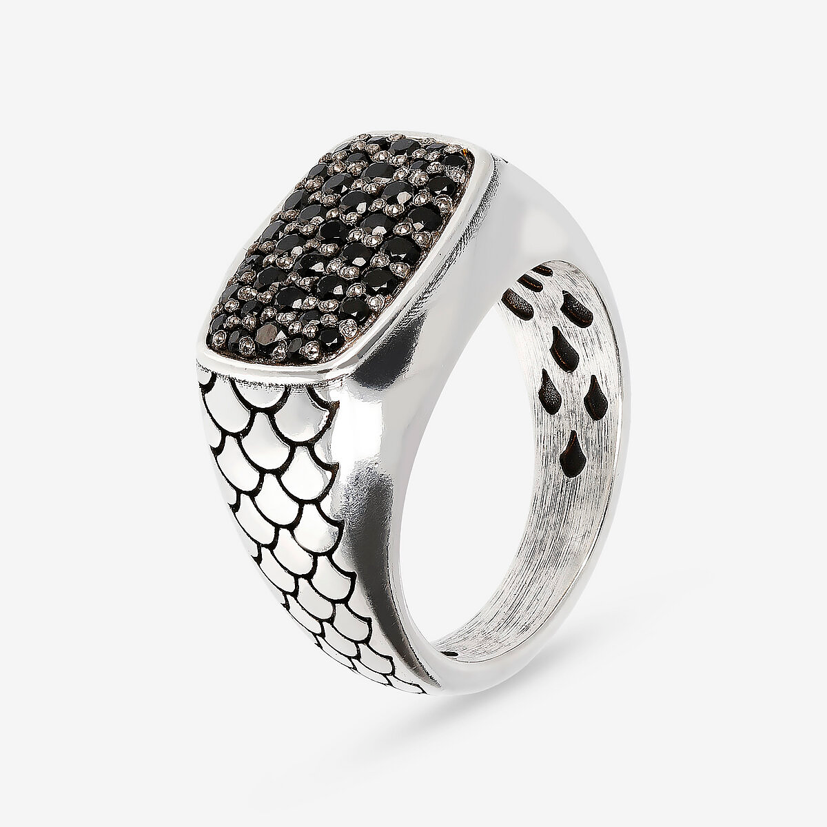 Anello Chevalier Texture Sirena con Pavé in Spinello Nero in Argento 925